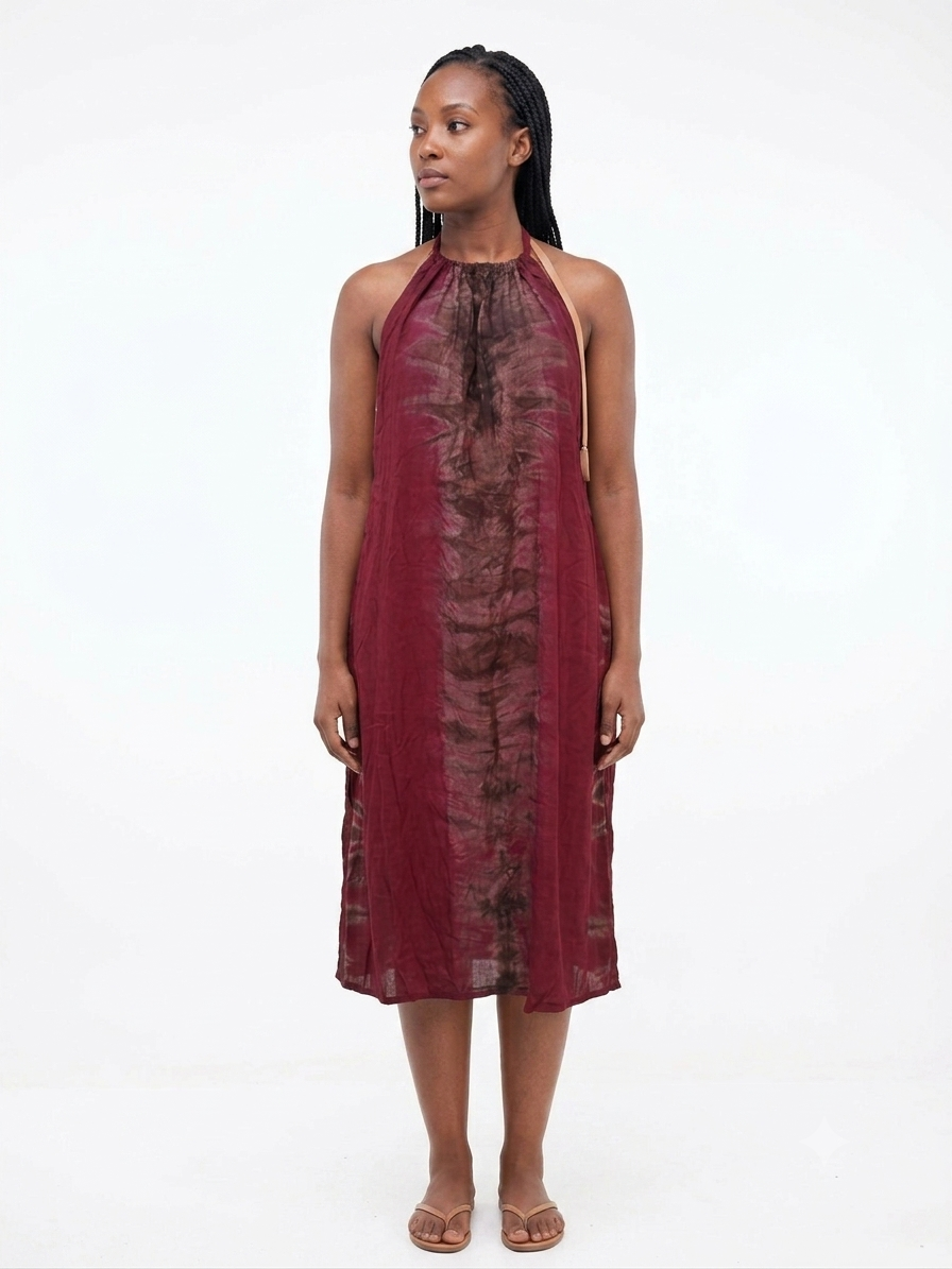 Nyekundu Midi Backless Dera