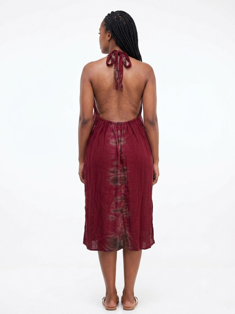Nyekundu Midi Backless Dera
